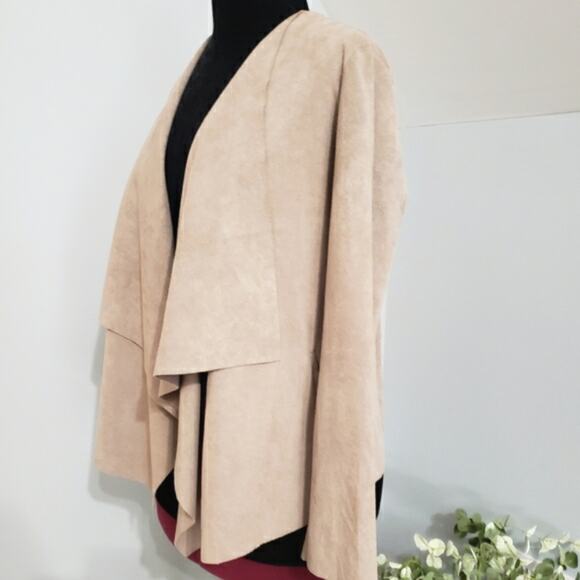Mod Ref Suede Like Open Front Drawstring Waistband Waterfall Cardigan Jacket - Picture 4 of 9